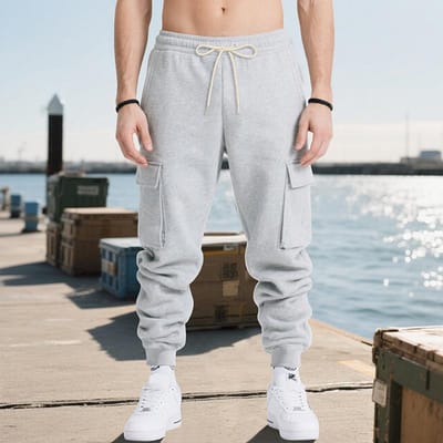 Herfst en Winter Losse High Street Vrijetijd Sport Heren Multi-pocket Tooling Broek XXXL lichtgrijze kleur