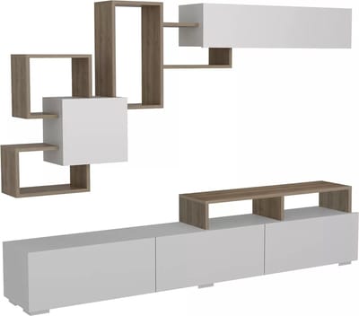 Vente-unique TV wandmeubel met opbergruimte - Naturelkeur en wit - TALOLI