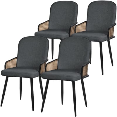 Eetkamerstoelen set van 4 antraciet met arm & rugleuning, gestoffeerde stoelen voor eetkamer & keuken ML-Design