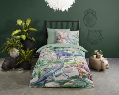 Good Morning dekbedovertrek dinosaurussen - 1 persoons 140x200/220 cm - Multi - 100% Katoen renforc�