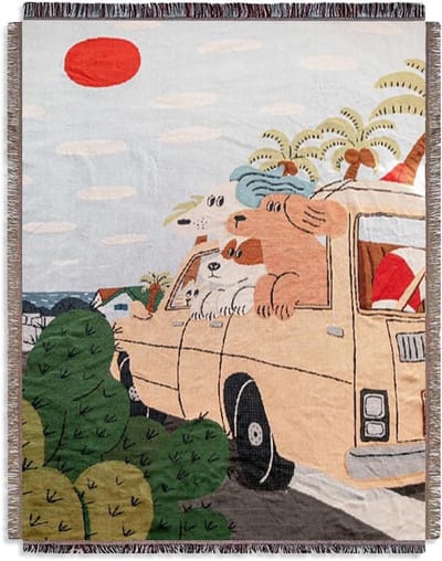 Katoenen Gewoven Dekentje met Tassels en Schattig Hondenpatroon voor Bed, Bank en Camping - Decoratief Tapestry en Knuffeldeken