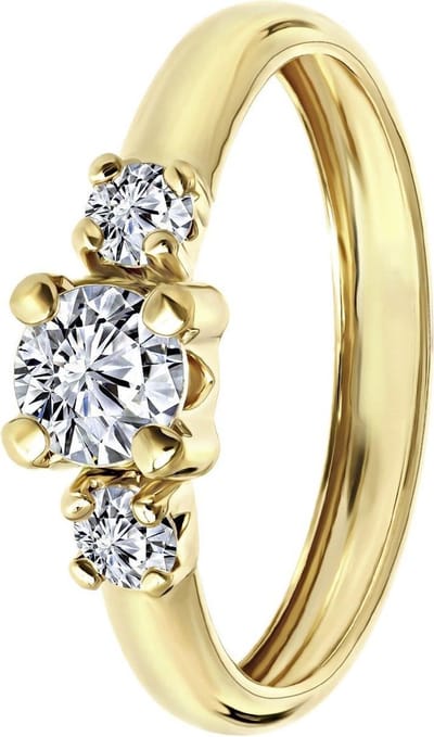 Lucardi Dames Ring met 3 zirkonia stenen - Ring - Cadeau - 14 Karaat Goud - Geelgoud