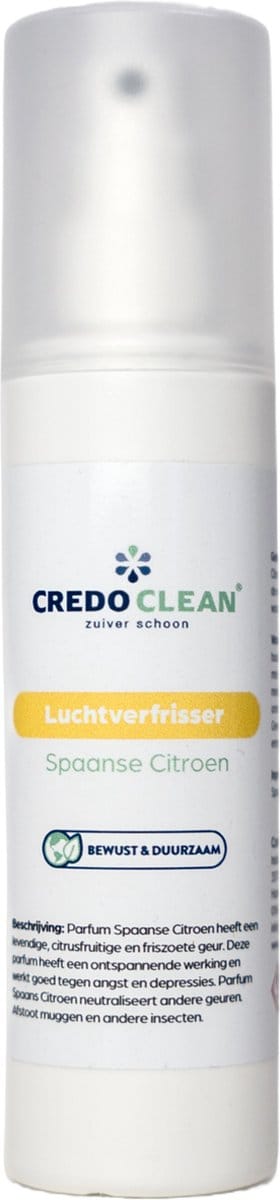 Credo Clean Luchtverfrisser Spaanse Citroen – Aromatherapie op Basis van Etherische Olie – Opwekkende Citrusgeur – Verdrijft Muggen & Insecten – Parfum met Natuurlijke Olie – 100 ml