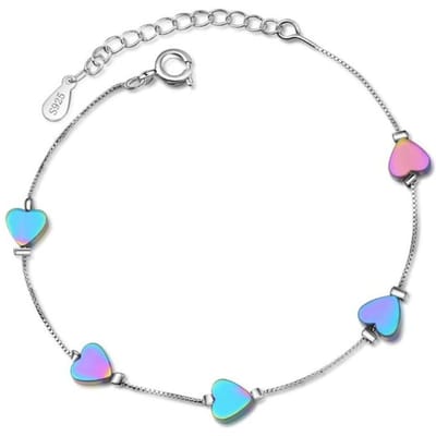 Nouveau Mode Créative Amour Exquis Bijoux en Argent Sterling 925 Cristal Coloré en Forme de Cœur Bracelets pour Femmes Sb155 white
