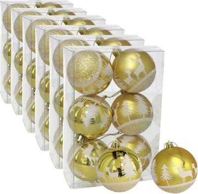 36x stuks gedecoreerde kerstballen goud kunststof diameter 6 cm - Kerstboom versiering