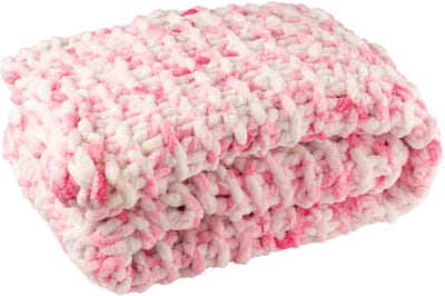 J-Line deken Gebreid - polyresin - roze/wit