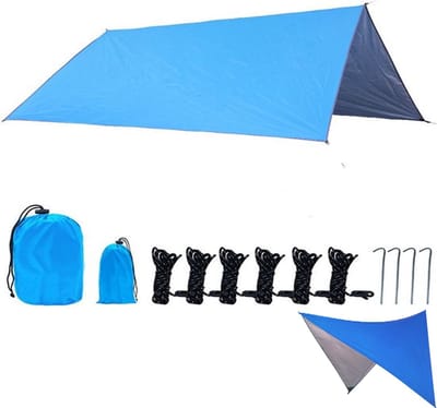 KZQ Draagbaar waterdicht zonnescherm met opbergtas SPF 300x300 cm lichtgewicht camping tarp luifel voor 3-4 personen wandelaars blauw