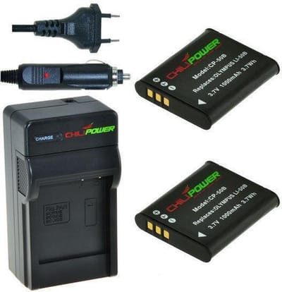 2 x Li-50B accu's voor Olympus - inclusief oplader en autolader - Origineel ChiliPower