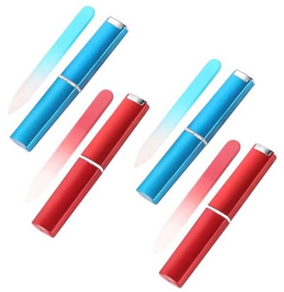 Set van 4 mini glazen nagelvijlen met etui voor professioneel gebruik