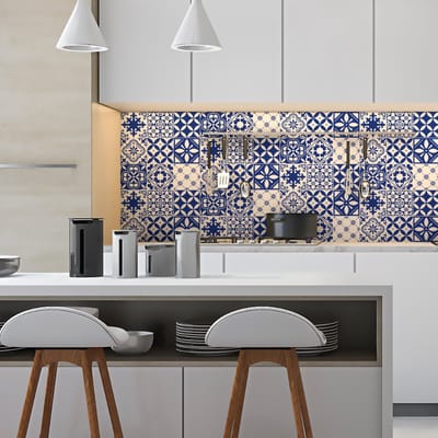 Zelfklevende tegelmuurstickers voor keuken en badkamer - 9 Egyptisch blauwe Azulejo tegelstickers - 9 stickers 10x10cm