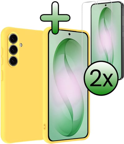 Hoesje Met 2x Screenprotector - Geschikt voor Samsung Galaxy S26 - Sterk & Shockproof - Back Cover - Siliconen Case - Telefoon Hoes - Geel