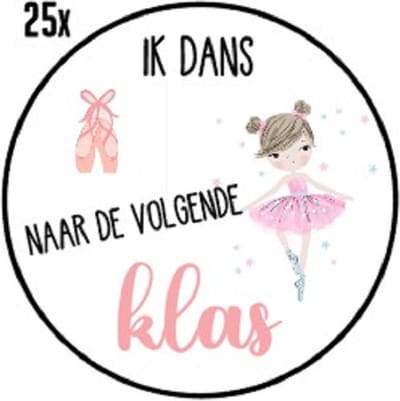 25x Traktatiestickers Ik dans naar de volgende klas - Sluitsticker Afscheid - Wensetiket - Traktatiesticker Verjaardag - Kinder Traktatie - Kinderdagverblijf - Peuterspeelzaal - Uitdeeltraktatie - Wensetiket - 40mm - Glossy sticker