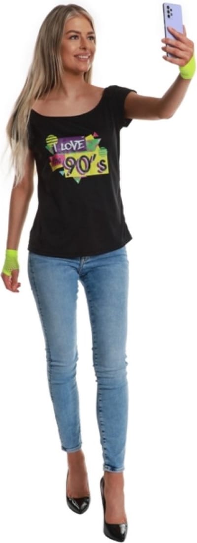 Karnival Costumes Retro 90's T-shirt Dames Carnavalskleding Dames Foute Party Carnaval Verkleedkleren Volwassenen - Polyester - Maat XS