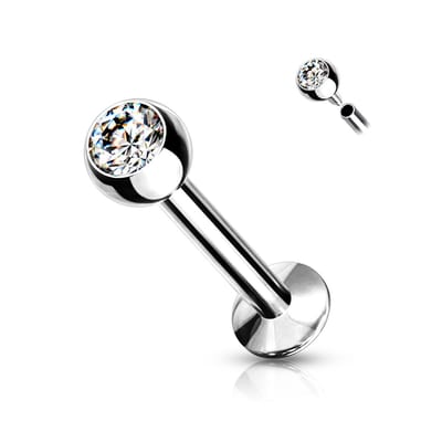 Piercing chirurgisch staal met klein wit steentje intern schroefdraad 1.2x10x3 - zilver - LMPiercings