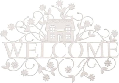 6Y1189 - Wanddecoratie welcome bord - 56 x 40 cm - ijzer - wit