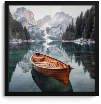 Poster in lijst - Fotolijst 40x40 cm - Posters - Boot - Bergen - Natuur - Water - Posterlijst zwart - Decoratie - Wanddecoratie woonkamer - Muurdecoratie slaapkamer