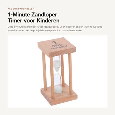 Dailygoods- Zandloper 1 minuut - Houten Frame - Zandloper-Timer - Verjaardagshandgift - Voor Kinderen - Compacte Afmetingen