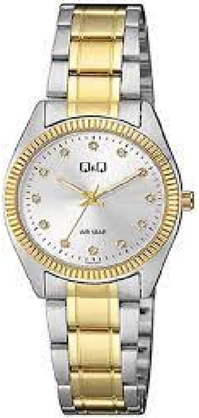 Q&Q QZ65J401Y - Horloge - Analoog - Dames - Vrouwen - Stalen band - Rond - Metaal - Bolletjes/Briljante stippen - Zilverkleurig - Goudkleurig - 5ATM