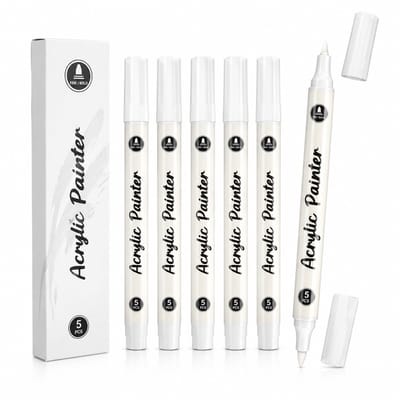 Acrylmarkers - 5 stuks wit - sneldrogend en in lagen aan te brengen - dubbele punt voor highlights en contouren - basisverpakking