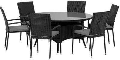 Svea - Norma ronde eettafel - zwart + 6x Holly eetkamerstoelen - zwart