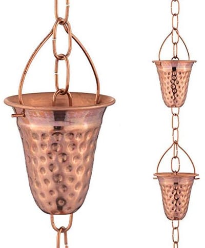 Decoratieve gehamerde regenketting voor fonteinen - 6,5 'lang, ideale waterafvoer en klokkenspel