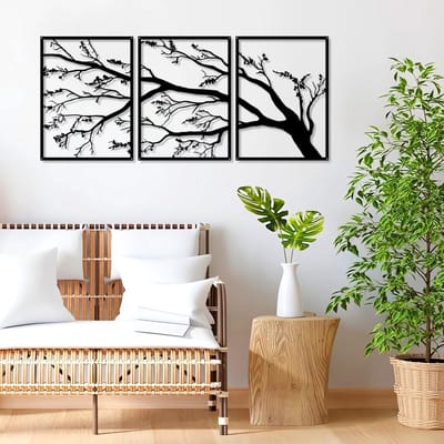 Grote Metalen Tak Muurdecoratie Set van 3, Unieke Boom Muurkunst voor Woonkamer en Tuin, Creatieve Wanddecoratie voor Thuis