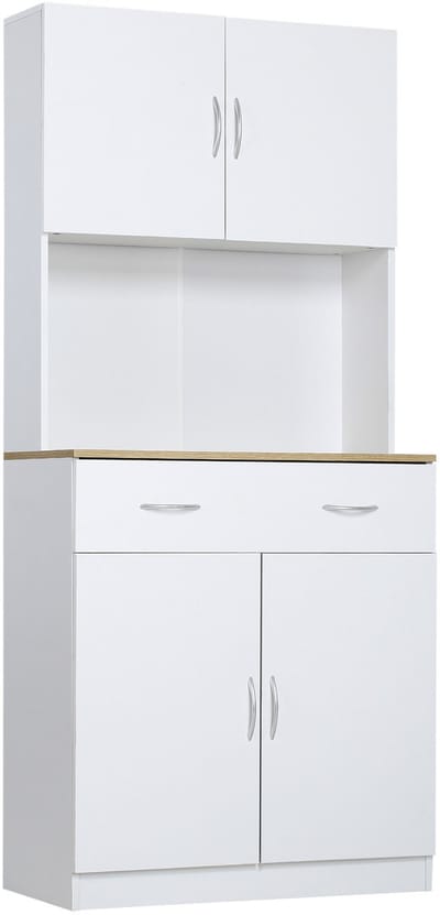 Hoge keukenkast - keukenkast met werkblad - 4 deuren - lade - kabeldoorvoer - verstelbare legplanken - wit