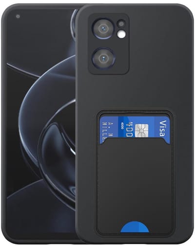 Geschikt voor Oppo Reno 7 5G Telefoonhoesje met TPU Pasjeshouder - Flexible Back Cover Case Siliconen TPU with Cardslot - Zwart - Smartphonica geschikt voor Oppo Reno7 5G