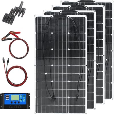 Flexibel Zonnepaneel Kit - Monokristallijn Systeem - Accu Opladen Onderweg - Lichtgewicht en Waterdicht - 4x 100W Panelen - Zwart