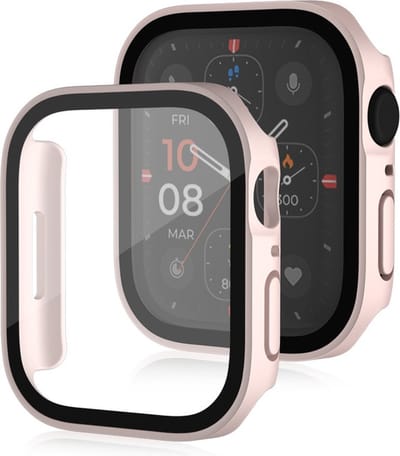 Watch case screenprotector - hoesje - gehard glas - geschikt voor Apple Series 7 / 8 / 9 met case size 41 mm - roze