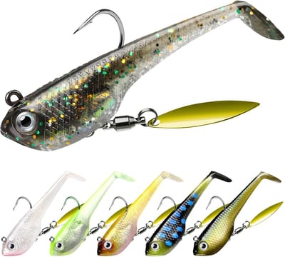 Rubbervis Aas voor Forel, Zander & Baars - Kunststof Kunstaas Set met Jigkoppen Haken - Zoet- & Zoutwater Hengelsport - Groen/Bruin - 1 Set