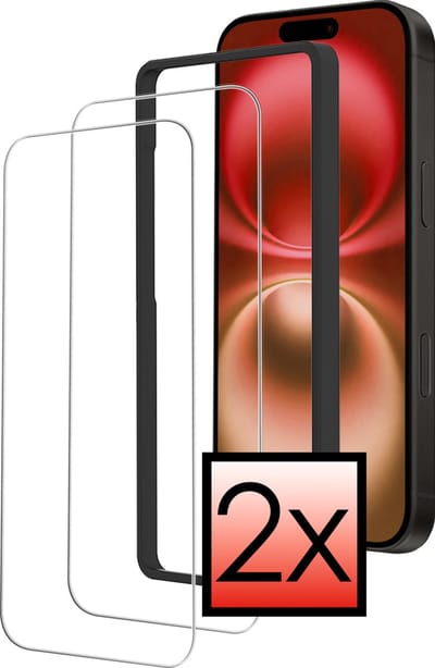 Screenprotector - 2 Stuks - Geschikt voor Apple iPhone 16 - Met Installatie Frame - Beschermglas - Gehard Glas - Tempered Glass - Screen Protector - Inclusief Montage Kit