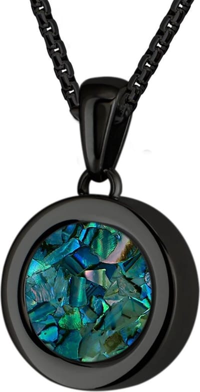 Quiges 12mm Mini Munt Hanger Zwart RVS Glans met Schelp Blauwe Vlokjes Munt en Box Ketting Ankerketting 42-46cm