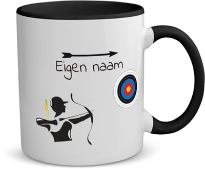 Akyol - boogschieten met eigen naam - koffiemok - theemok - zwart - Sport - boogschieters - cadeau - verjaardag - geschenk - gepersonaliseerde jongens en meisjes - 350 ML inhoud