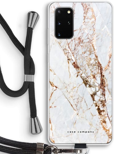 Case Company® - Hoesje met koord geschikt voor Samsung Galaxy S20 Plus hoesje met Koord - Goud marmer - Telefoonhoesje met Zwart Koord - Bescherming aan alle Kanten en Over de Schermrand