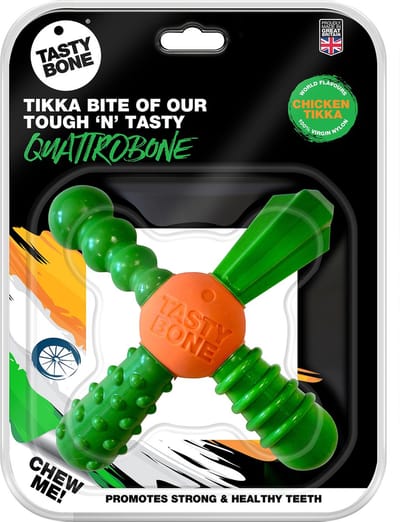 TastyBone - Small - Quattro Bone - Chicken Tikka - Hond - Kauwspeelgoed - Vegan - Kluif - Nylabone