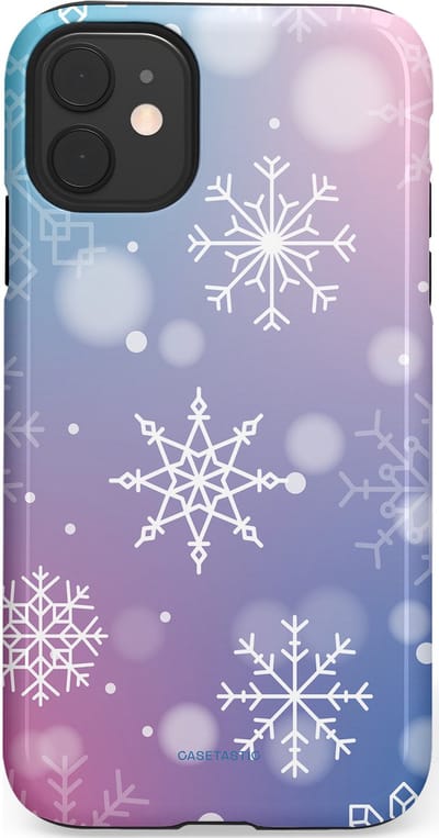 Casetastic hoesje geschikt voor Apple iPhone 11 - Dubbellaagse bescherming - Snowy Winter Gloed - Fashion Case - Lila Lichtgrijs Lichtblauw Lichtroze