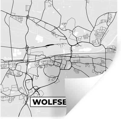 Muurstickers - Sticker Folie - Plattegrond - Wolfsburg - Kaart - Stadskaart - Duitsland - 100x100 cm - Plakfolie - Muurstickers Kinderkamer - Zelfklevend Behang XXL - Zelfklevend behangpapier - Stickerfolie