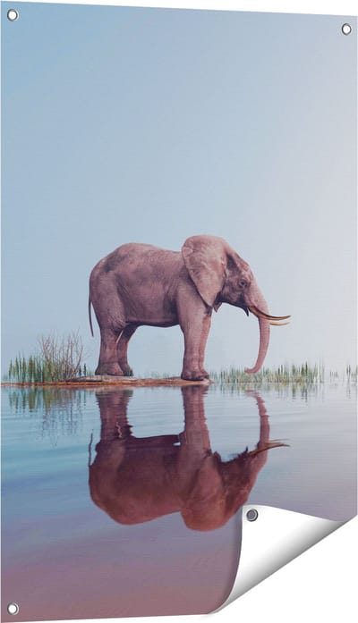 Gards Tuinposter Olifant bij het Water - 60x90 cm - Tuindoek - Tuindecoratie - Wanddecoratie buiten - Tuinschilderij
