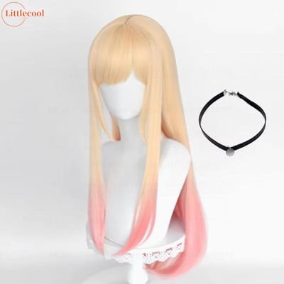 Hoge Kwaliteit Anime Marin Kitagawa Cosplay Pruik 80cm Lang Steil Roze Kleuring Ombre Hittebestendig Synthetisch Haar Pruiken + Pruikenkap beige
