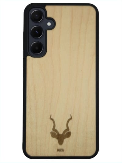 Kudu Samsung Galaxy A35 5g hoesje case - Houten backcover - Handgemaakt en afgewerkt met duurzaam TPU - Esdoorn - Zwart
