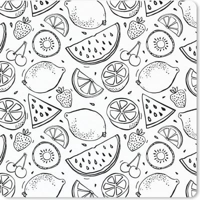 Muismat 20x20 cm - Mousepad Citroen - Kersen - Zwart - Wit - Muismatten