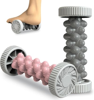 SnelShoppen - Foot Massage Roller Set van 2 (Grijs & Roze) voor Plantaire Fasciitis, Rubber Massage Roller voor Verlichting van Voetpijn, Hielspoor, S