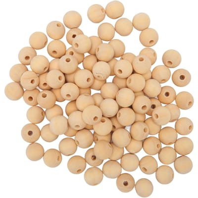 100 pièces Perles en Bois Polyvalentes 14mm DIY Fabriquées à la Main Perles Rondes en Bois pour Collier Guirlande beige