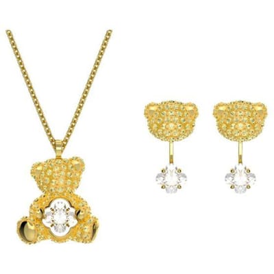 Swarovski Teddy Lucky Bear Oorbellen Set Kristal Zirconia Ketting Dames Sieraden 5643798 Box (Random Color) beige