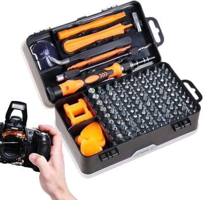 Precisie Schroevendraaierset - Reparatieset Gereedschap - Kleine Reparaties Uitvoeren - 115 Delig Inclusief Flexibele Schacht - 15.8 cm Lengte - Grijs