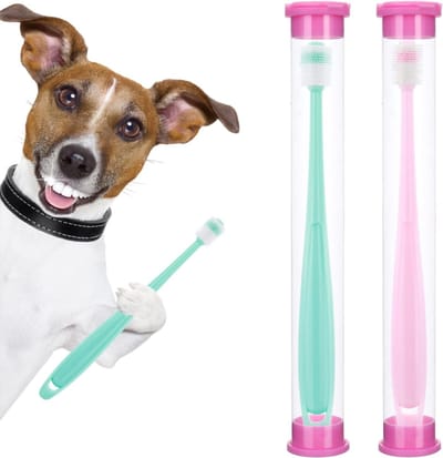 Honden- en Katten Tandenborstel Set met 360 Graden Ontwerp, Siliconen Handvat en Opbergdoos voor Effectieve Tandverzorging