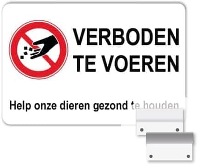 Bord Verboden te voeren - Weerbestendig Aluminium - 40x60 cm - Bevestiging: Met muur-/ wandmontage beugels