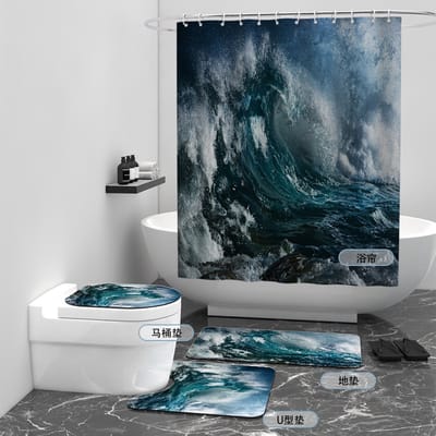 Floraweg Douchegordijn,Shower Curtain,badgordijn,badkamergordijn,koude arctische, golven, pinguïns, beer, zeevis, digitale printen -Anti Schimmel - Inclusief 12 ringen -met 12 stuks douchegordijnhaken – Waterdicht -Wasbaar- Polyester - 180x200 cm