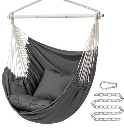 SONGMICS - Hangstoel - Met 2 Kussens - Metalen Ketting - Voor Binnen en Buiten - Draagvermogen 150 kg